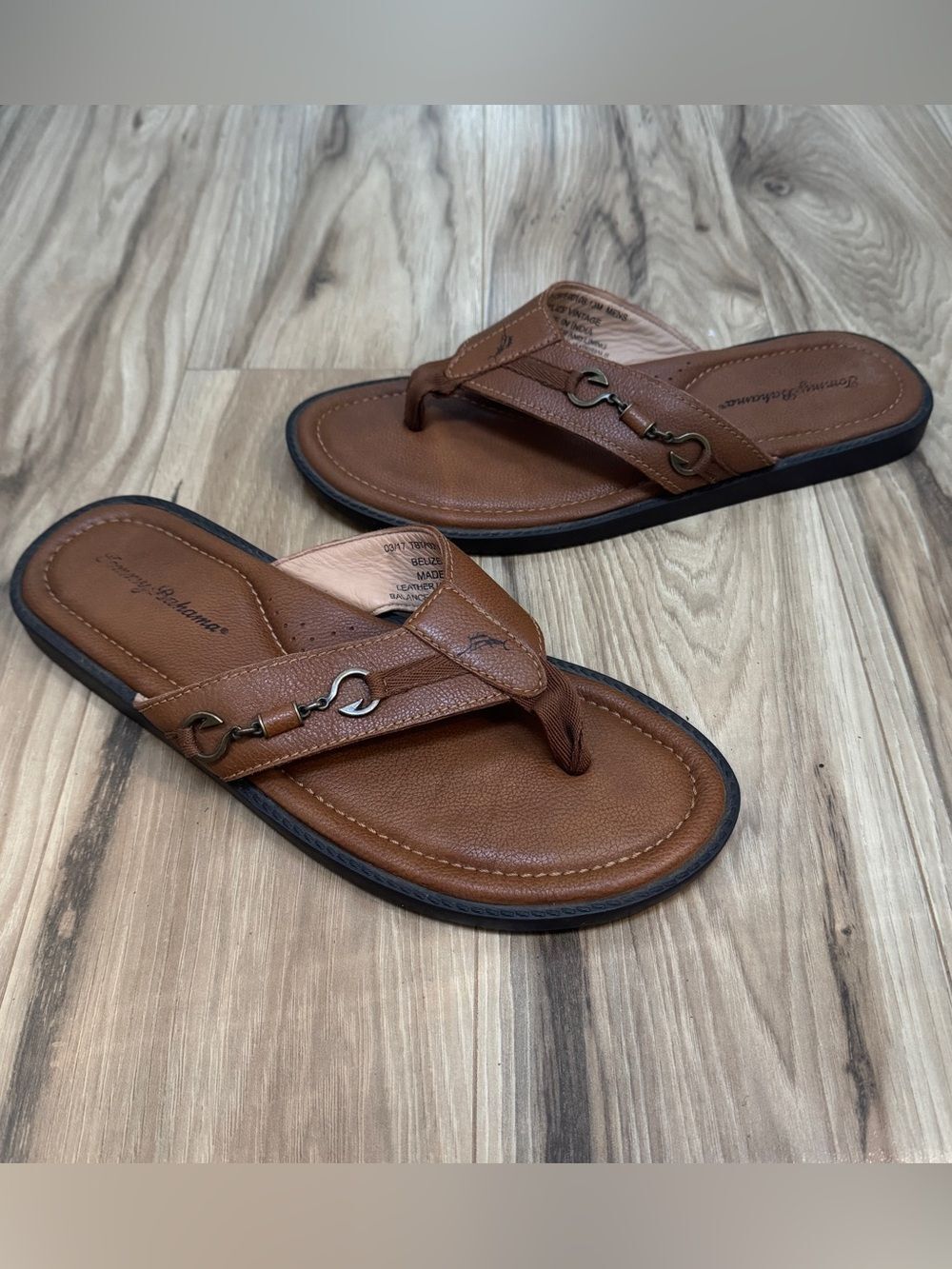 Tommy Bahama Men’s Belize Vintage Brown Leather Thong Sandal Preppy Size 13M